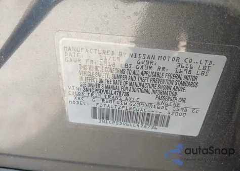 2020 Nissan Kicks Sr z USA, uszkodzony, nr VIN 3N1CP5DV6LL478736